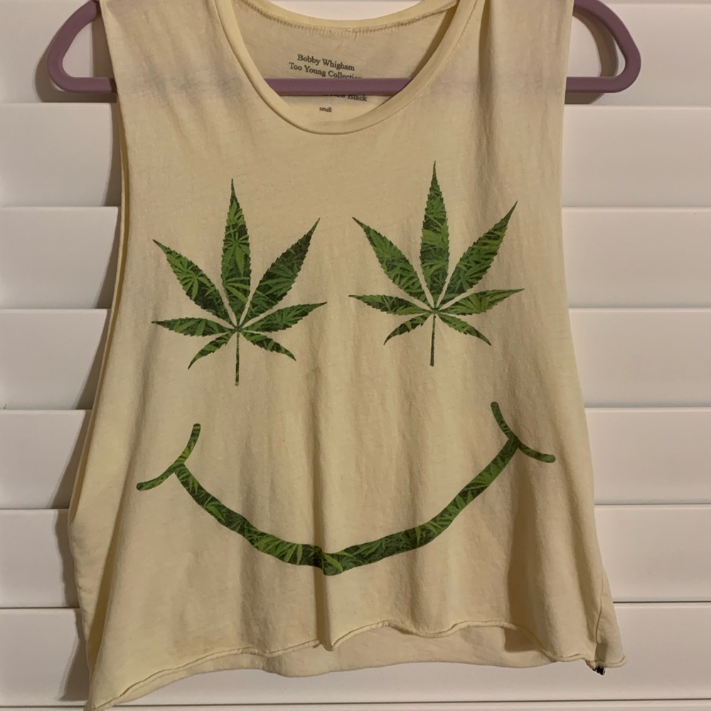 Pot leaf smiley face high times muscle tank